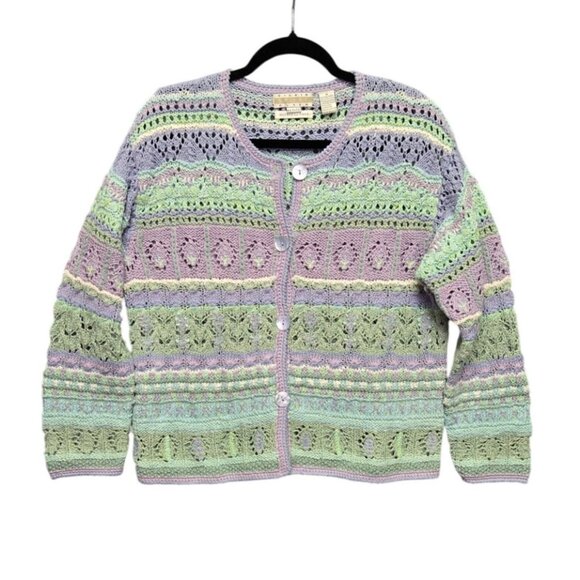 Vintage Hand-Knitted Cottagecore Grandma Cardigan Sweater M Pastel - Picture 1 of 10